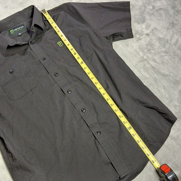 Monster Energy Mens XL Shirt Black Embroidered Short Sleeve Button Up Moto Y2k - Picture 7 of 8